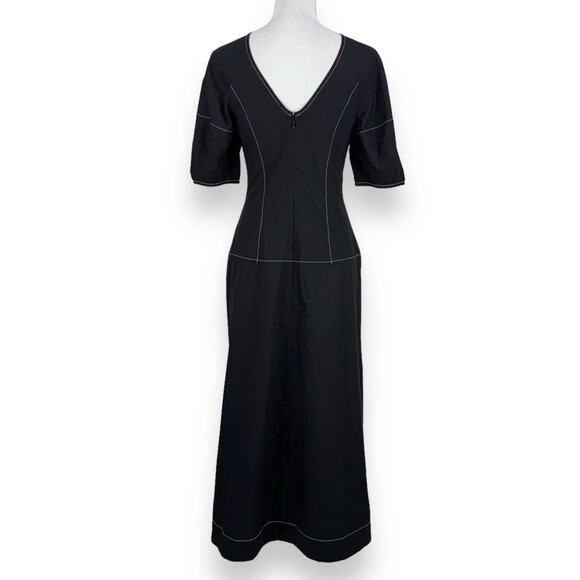 Madewell Dress Womens 0 Black Puff Sleeve Drop Waist Midi Cotton Poplin - Picture 8 of 16